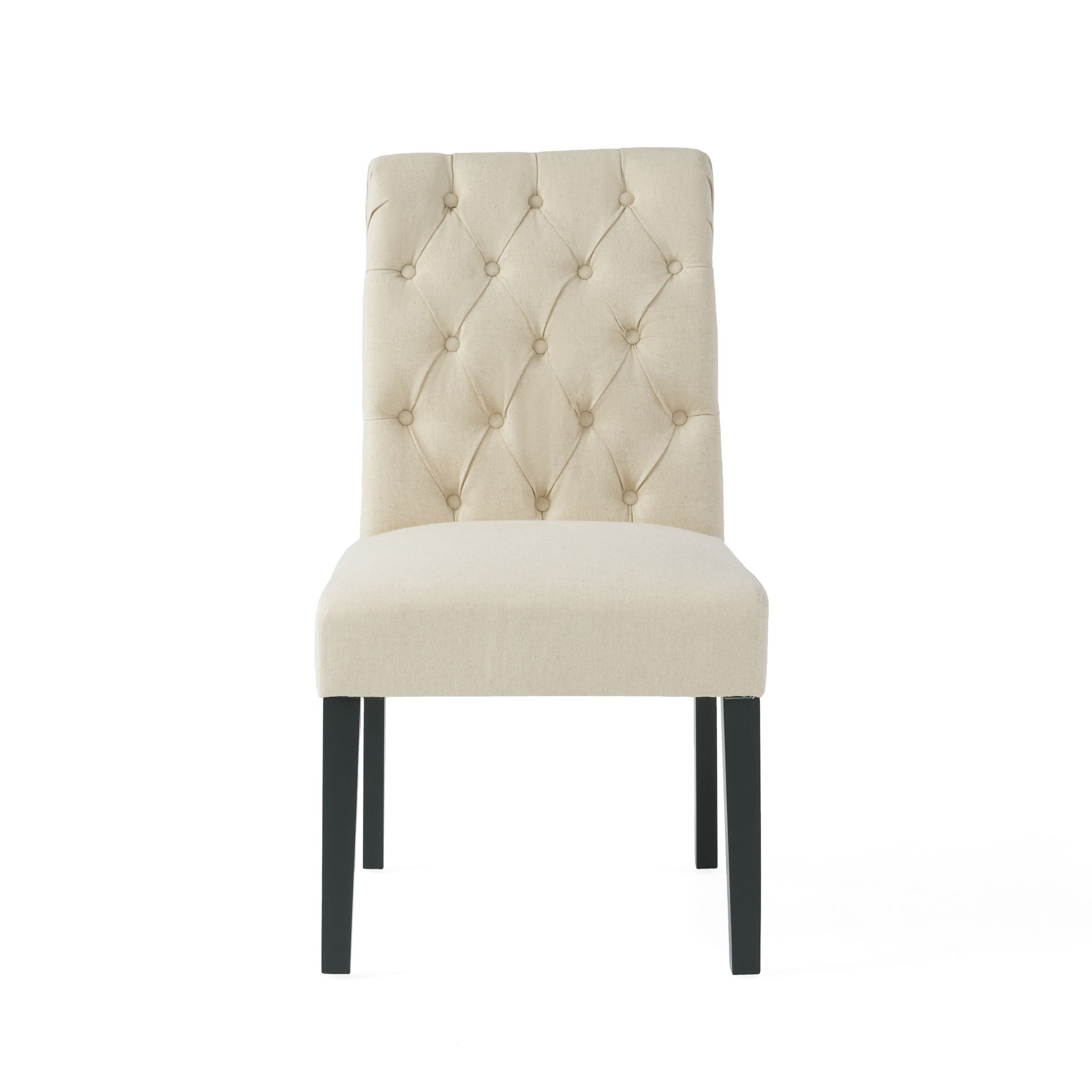 Dining Rolltop Chairs (Set of 2), Upholstered Armless Chair With Wood Leg - Ivory