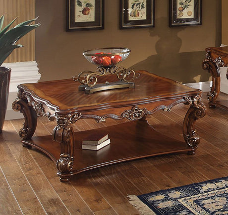 ACME KD, Table with Scrolled Leg and Bottom Shelf Top Apron: Scrolled Decor Trim | Meri Furniture
