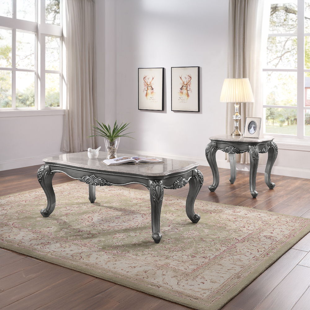 Ariadne - End Table - Marble Top & Platinum