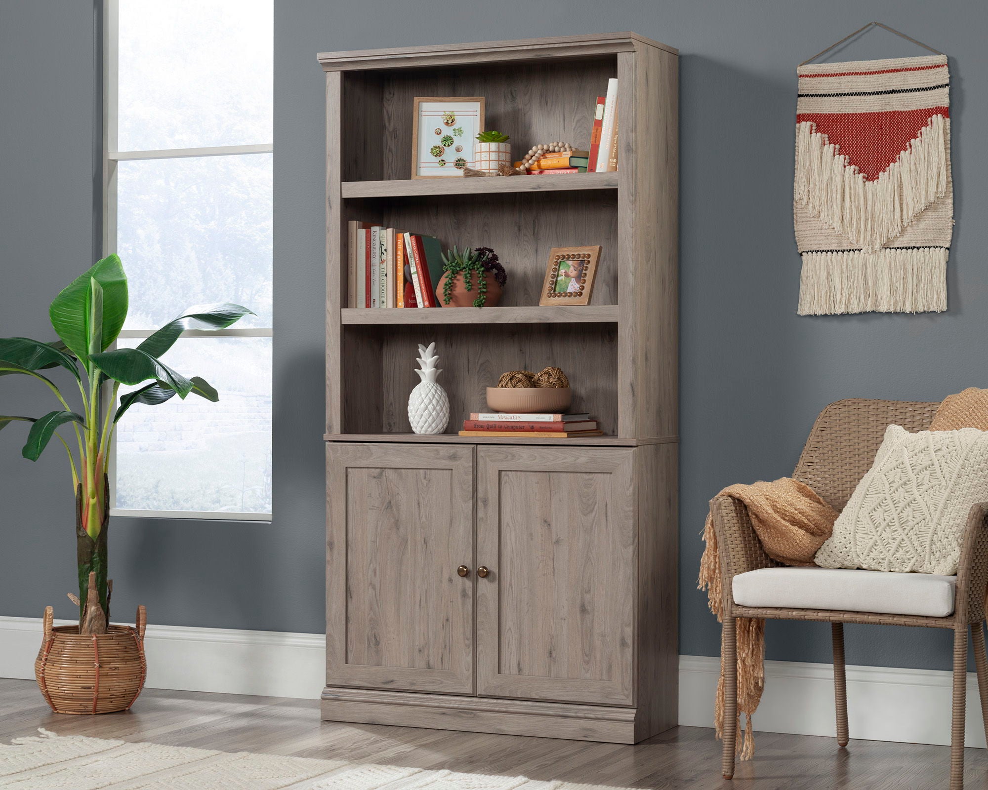 5-Shelf Bookcase with Doors in Laurel Oak