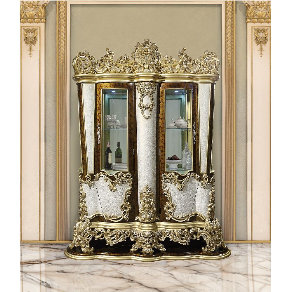ACME Desiderius - Curio - Antique Gold & Hand-Painted Brown | Meri Furniture
