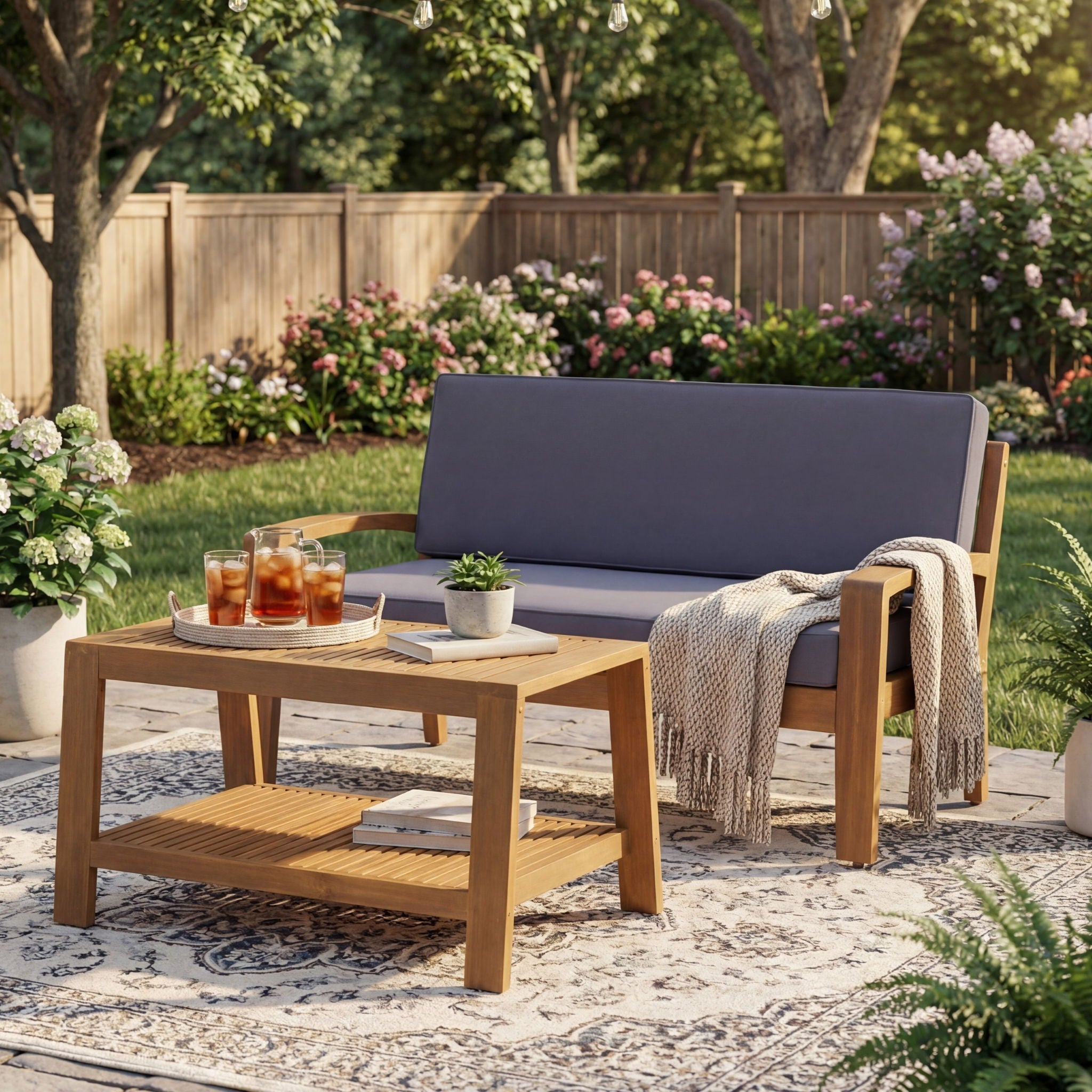 2 Piece Outdoor Conversation Set (Loveseat & Coffee Table With Water-Resistant Cushions)