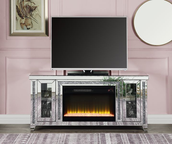 ACME Noralie - TV Stand - Mirrored & Faux Diamonds - Wood | Meri Furniture