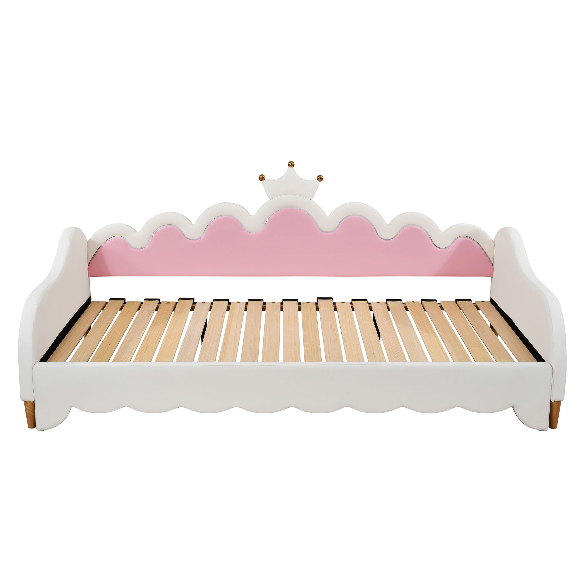Extending Daybed With LED Lights, Modern Upholstered Princess Daybed With Crown Headboard
