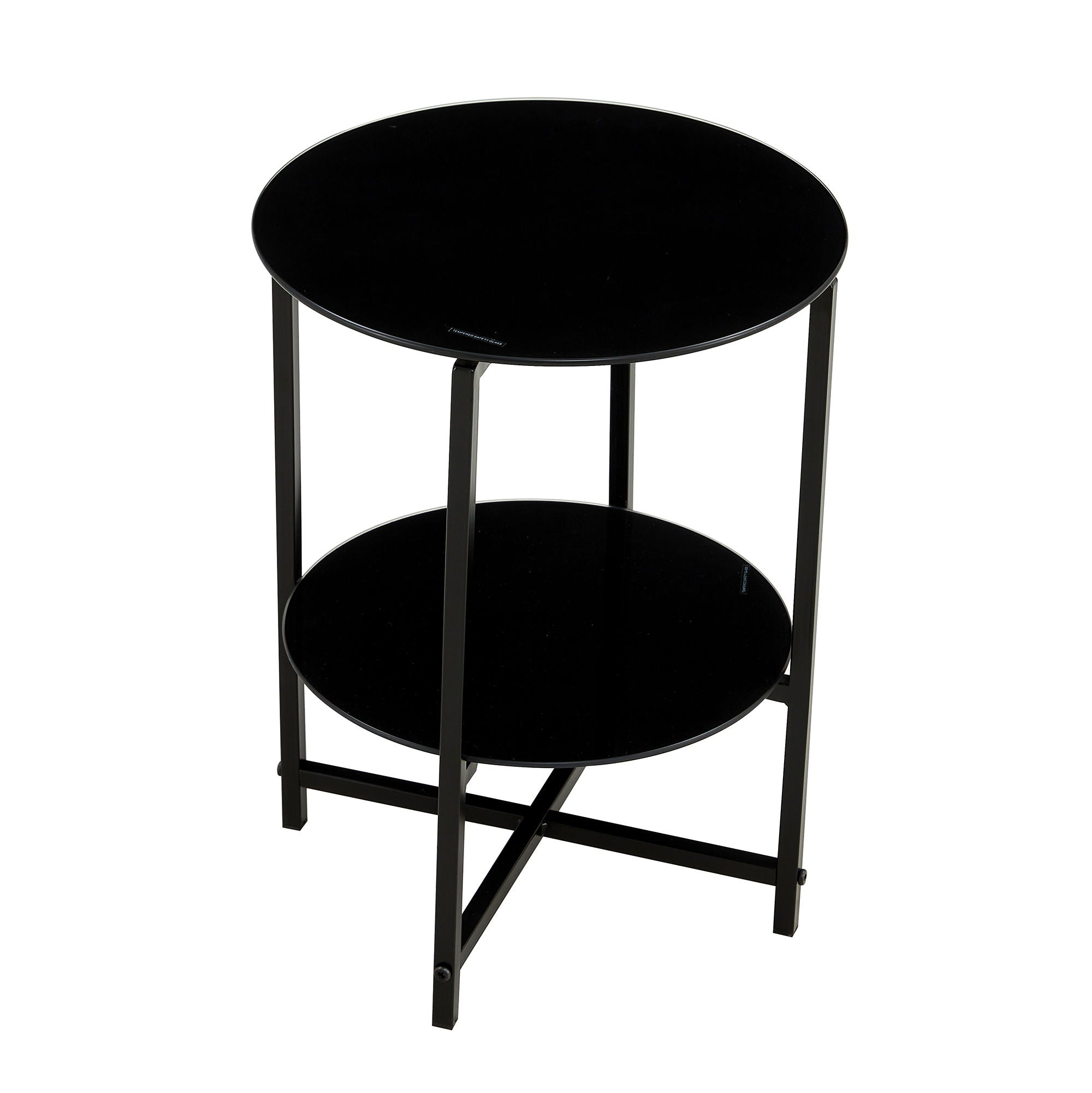 JWS Tempered Glass End Table (Set of 2), Round Coffee Table For Bedroom Living Room Office - Black