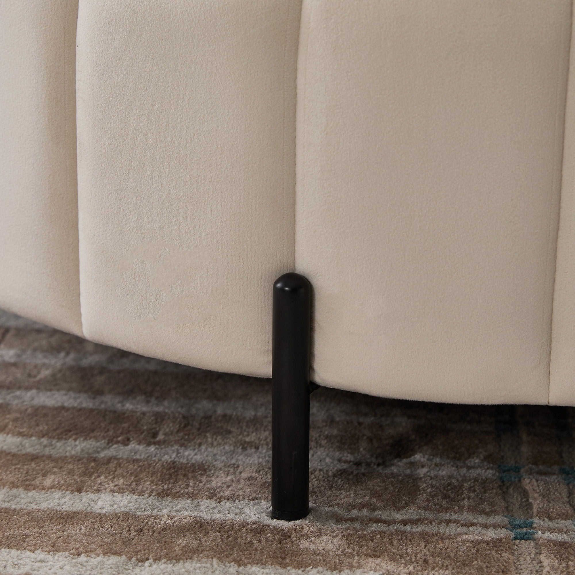 Upholstered Round Ottoman With Reversible Lid, Channel Tufted Pumpkin Shape