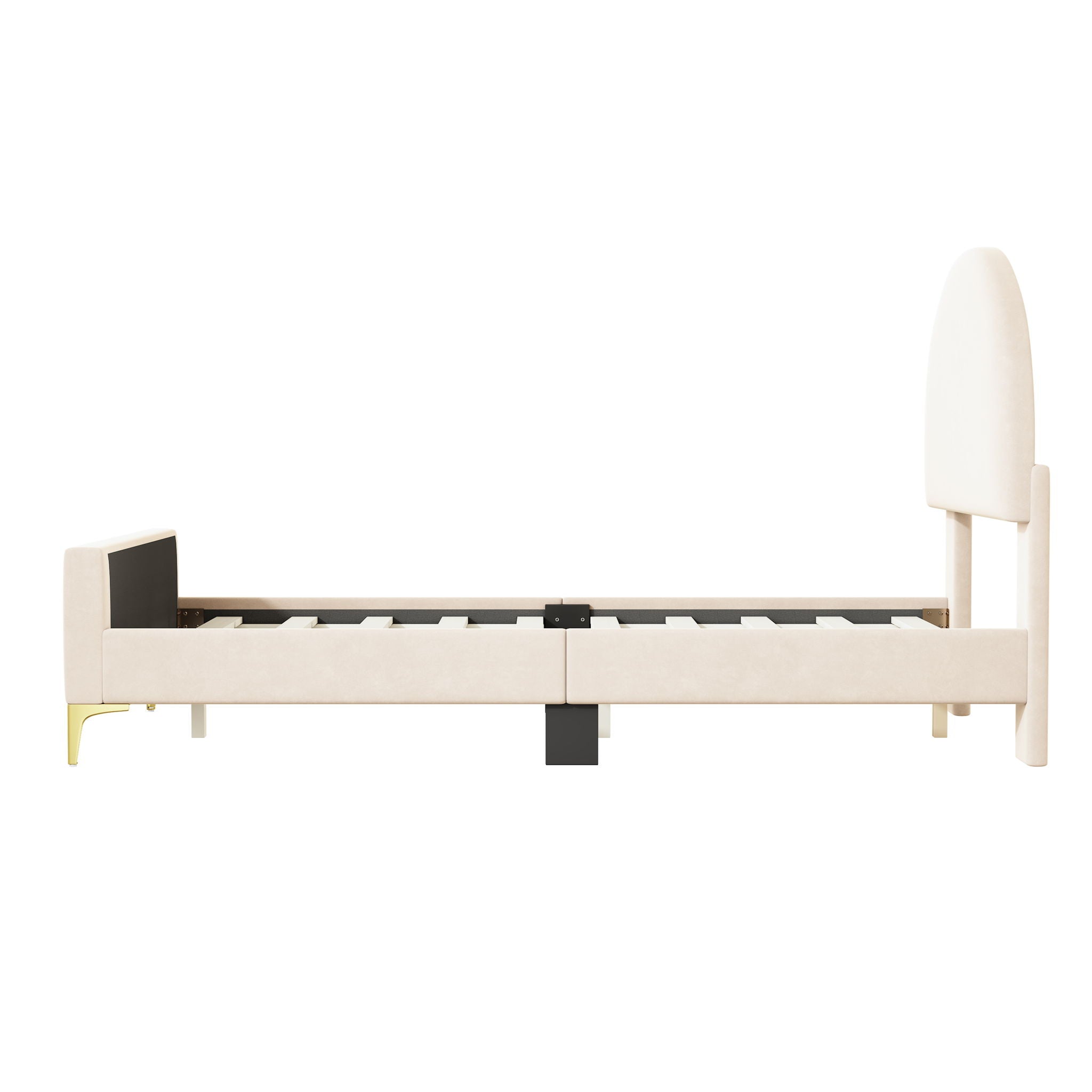 Upholstered Platform Bed With Classic Semi-Circle Shaped Headboard