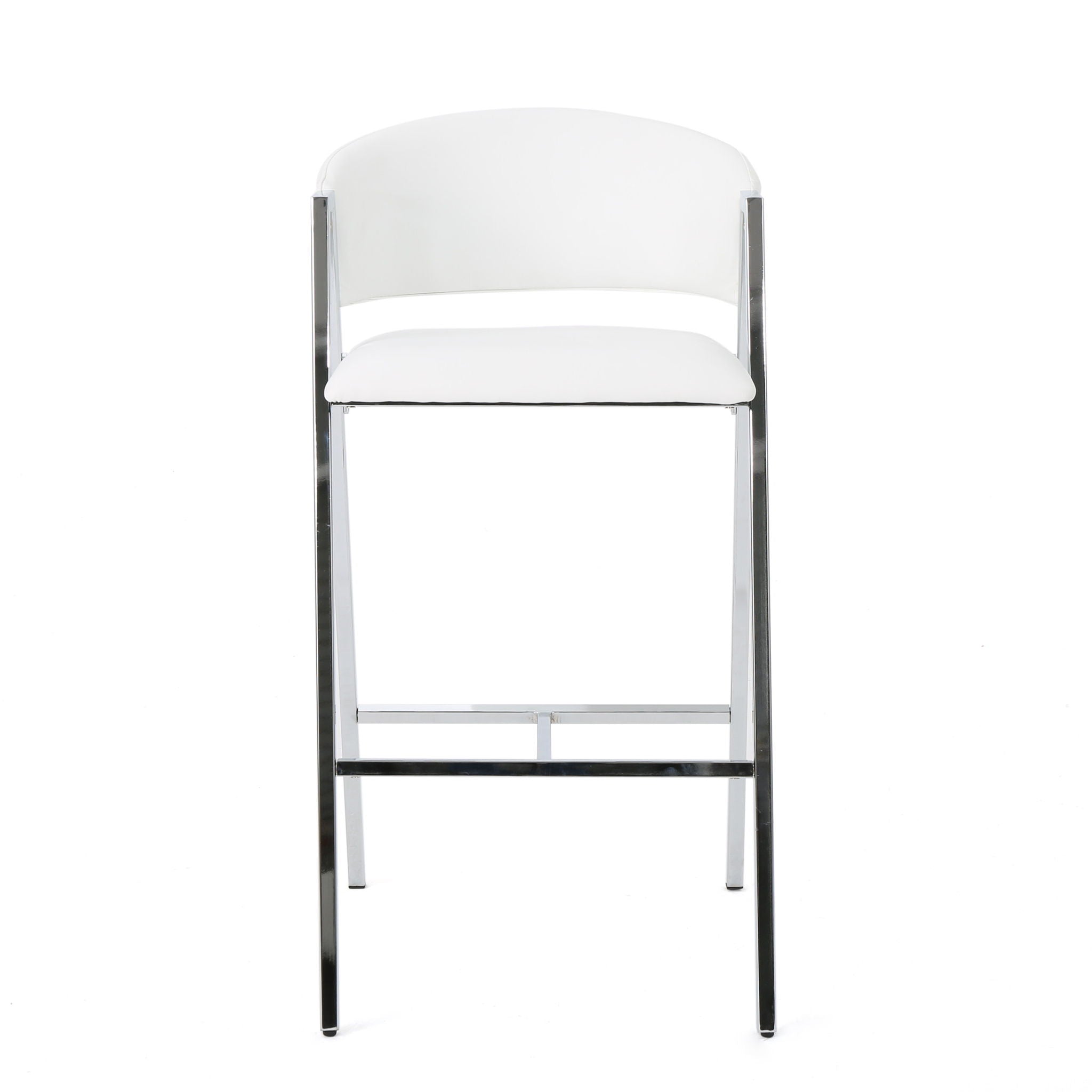 Modern Bar Stools With Low Back And Arms And Durable Metal Frame (Set of 2) - Ivory