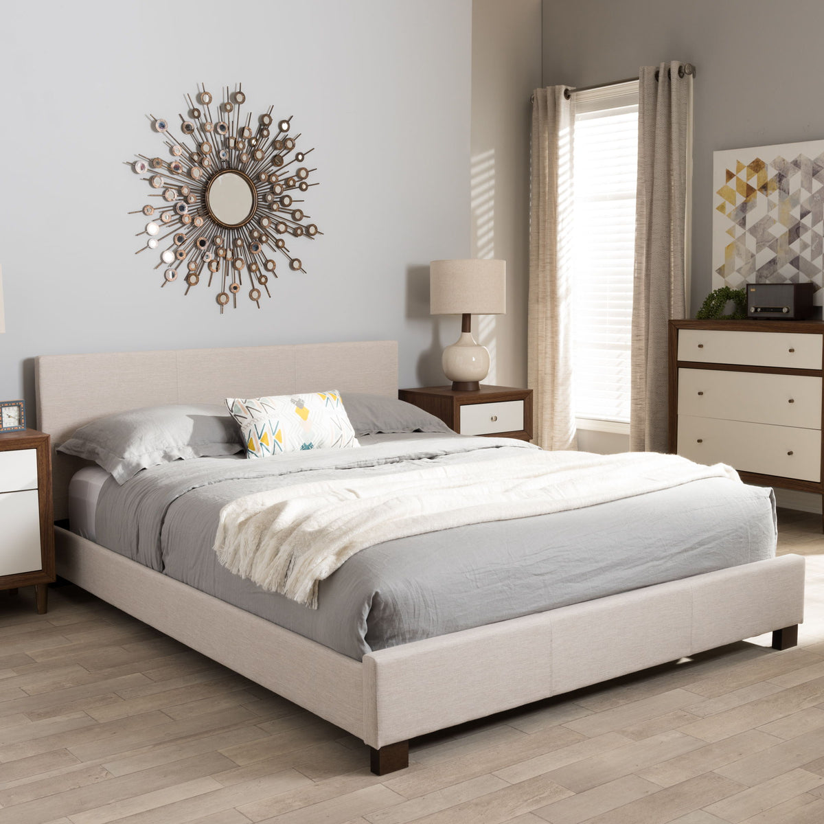 Elizabeth Modern and Contemporary Beige Fabric Upholstered Panel-Stitched Full Size Platform Bed