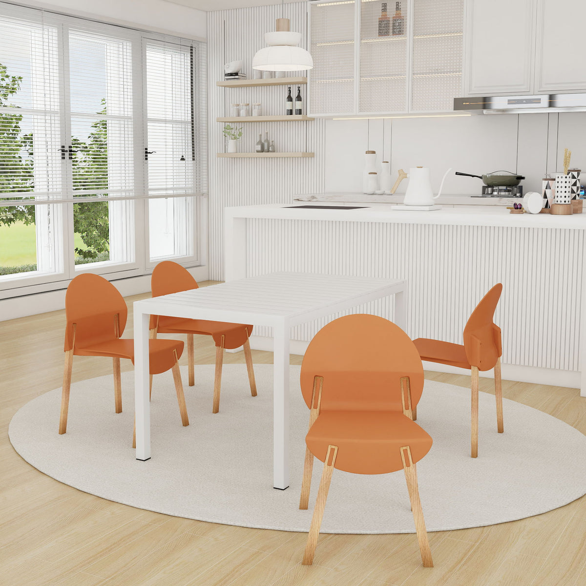 4 Piece Set Of Single Chairs With Long Table