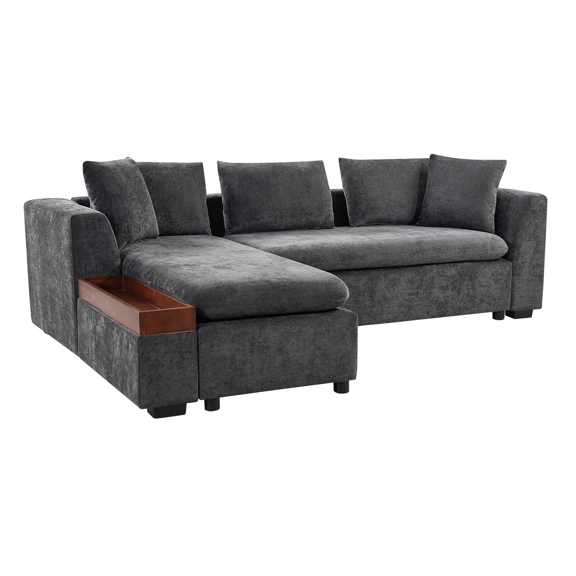 Modern L Shaped Sectional Sofa With Chenille Upholstery And Wooden Storage