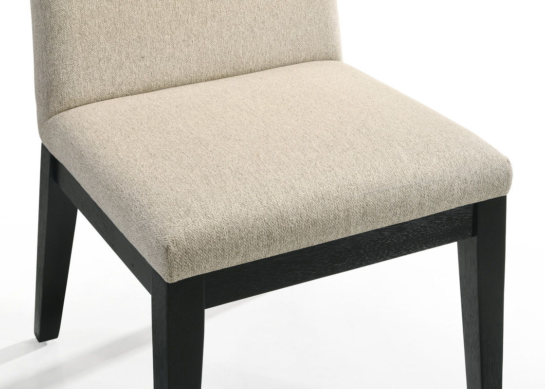 Jasper Ebony Black 5 Piece 59" Contemporary Round Dining Table Set with Pedestal Base and Beige Fabric Chairs