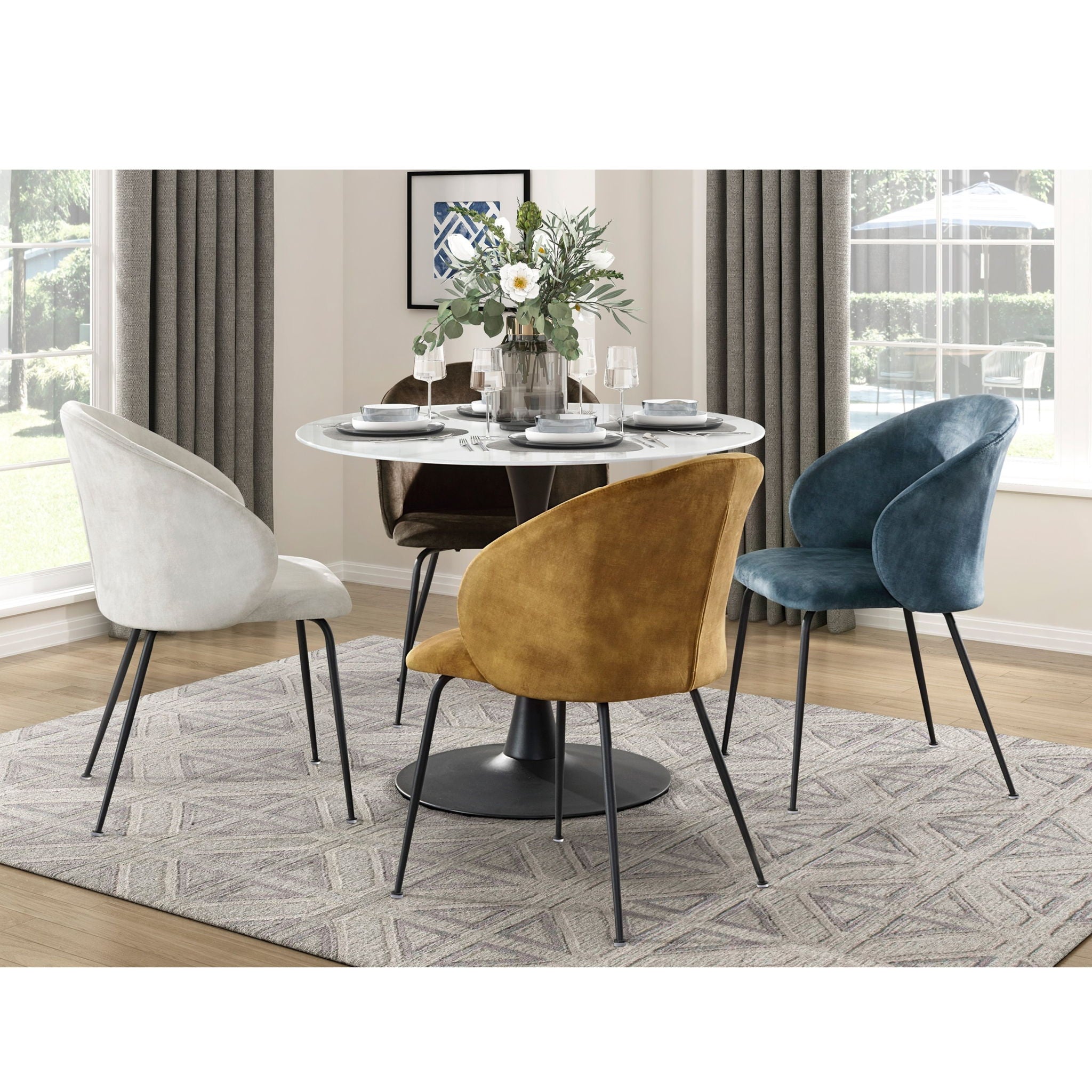 Velvet Upholstery Side Chairs 2 Piece Set With Metal Legs Modern Home Furniture - Beige