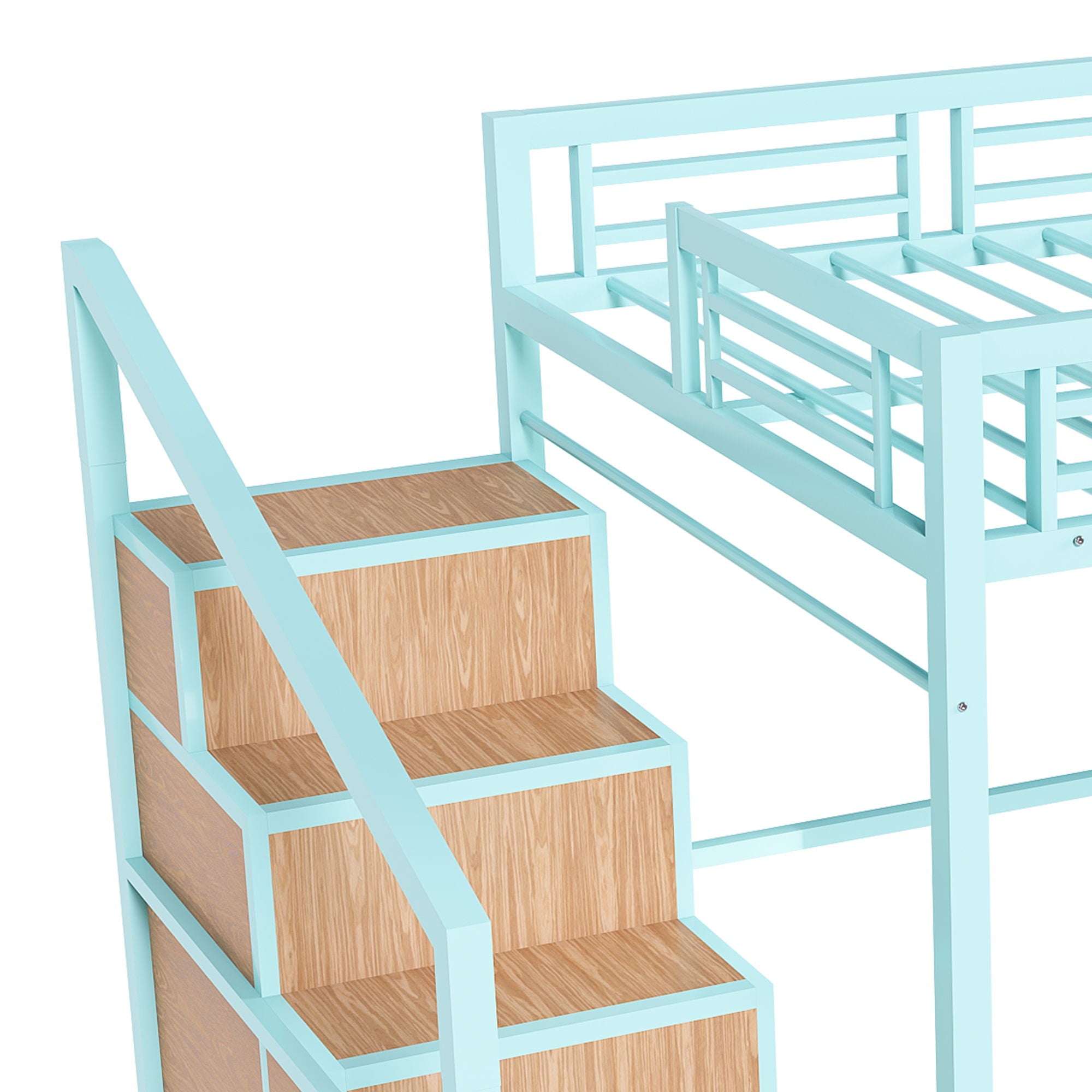 Heavy Metal Frame Full Loft Bed With Desk & Storage, 4 Cabinets, Staircase, Rack Space Saver - Green