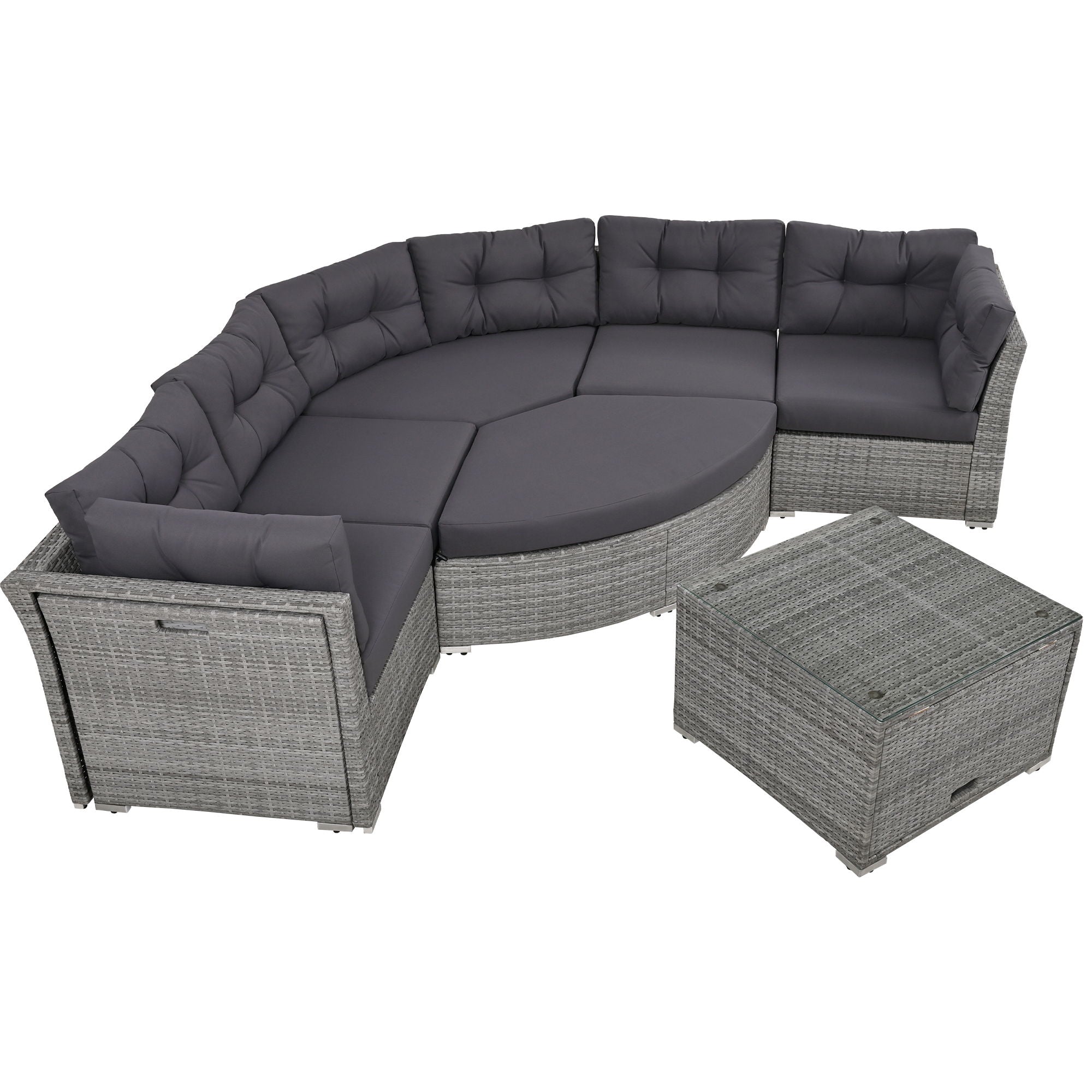 Elegant Patio Furniture Set Outdoor Daybed Rattan Sectional With Cushions And Center Table - Gray