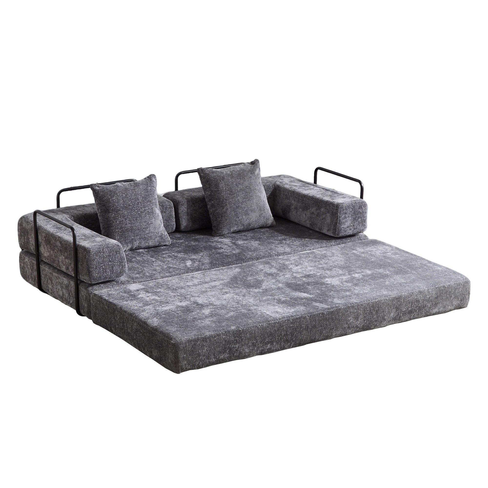 Convertible Floor Sofa Bed With Pillow Back Support Armrest