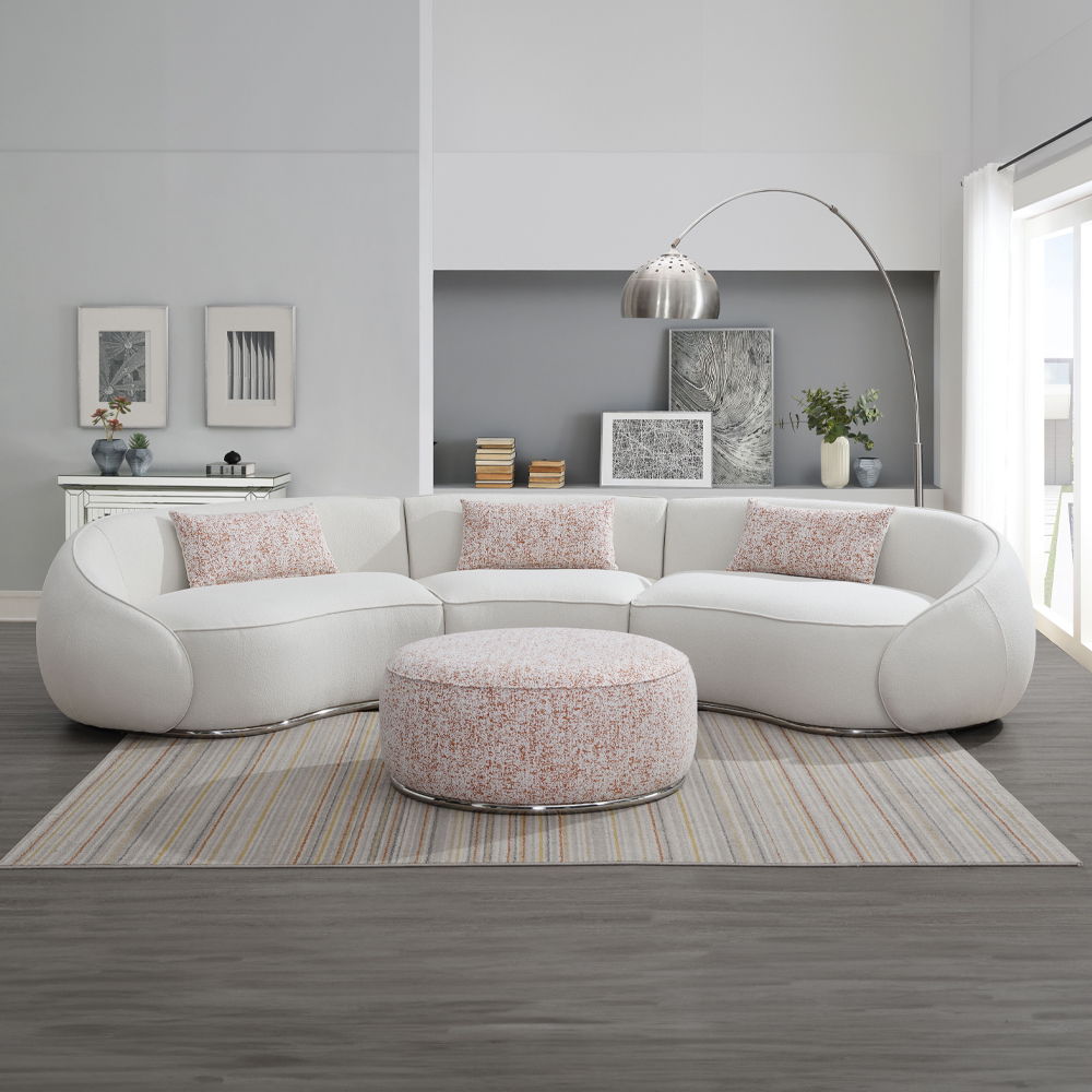 ACME Sahara - Sectional Sofa With 3 Pillows - Beige Boucle | Meri Furniture