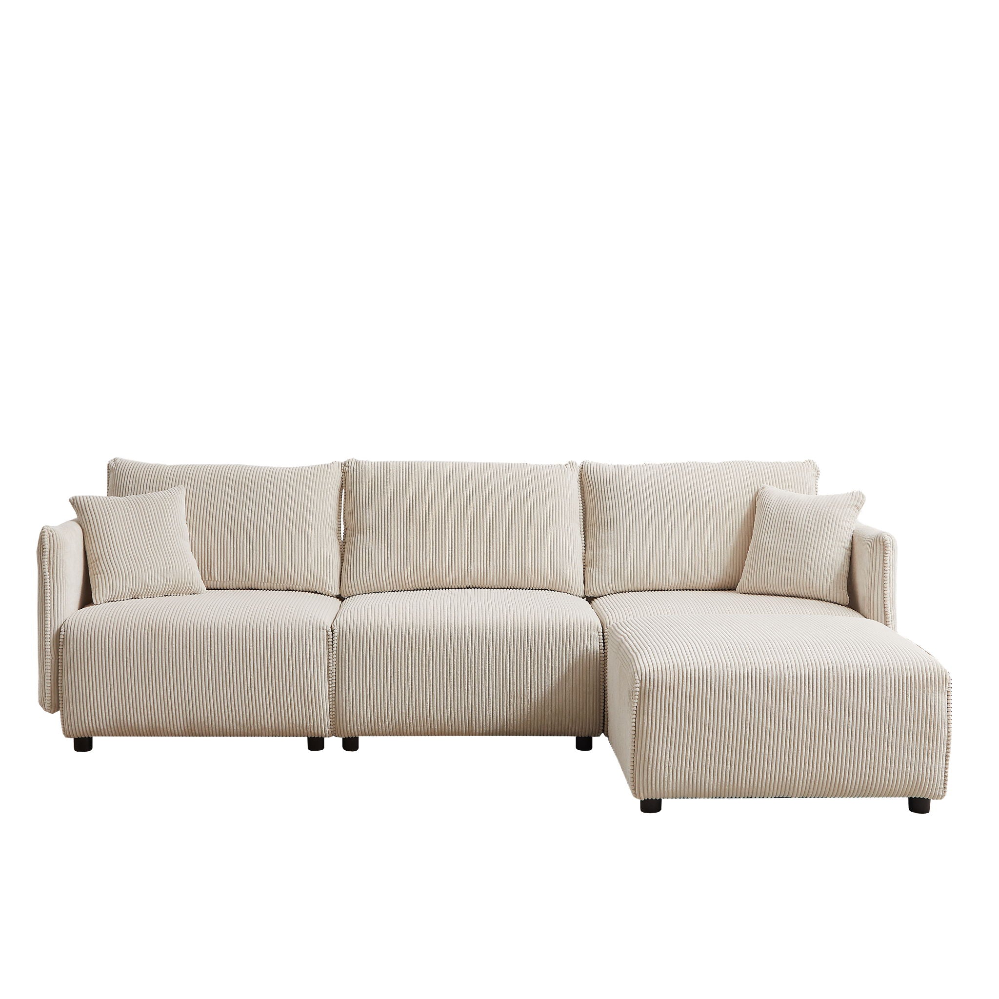 Modern Minimalist Corduroy Combination Sofa With 2 Comfort Cushions With USB & C Charging Ports