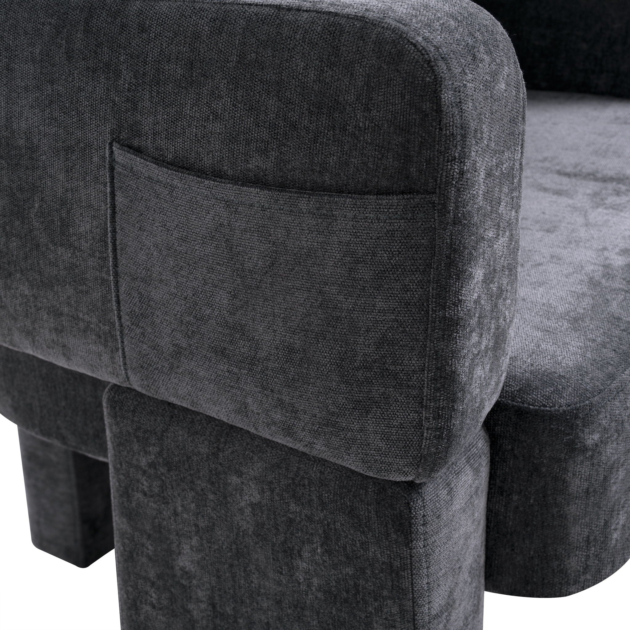 Modern 3 Leg Chenille Accent Chair With Ergonomic Arms & Removable Pillow