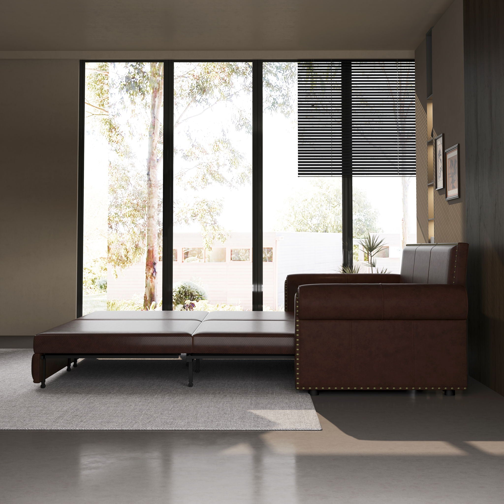 Pull Out Sofa Bed 3 In 1 Velvet Convertible Sleeper Sofa With Nailhead Trim & Rolled Arm, Multi Functional