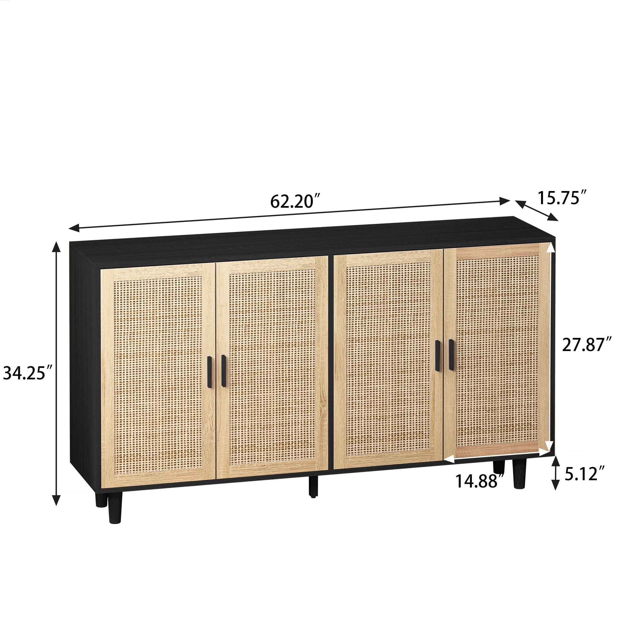 Elegant And Functional 4 Door Rattan Decorative Storage Cabinet