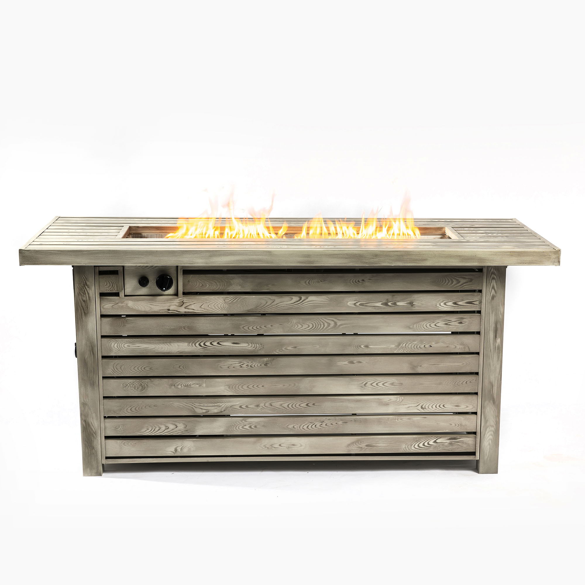 54" Propane Gas Fire Pit Table, 50000 Btu Rectangular Steel Fire Pit With Imitation Wood Grain For Outside Patio Deck Garden Courtyard - Light Beige