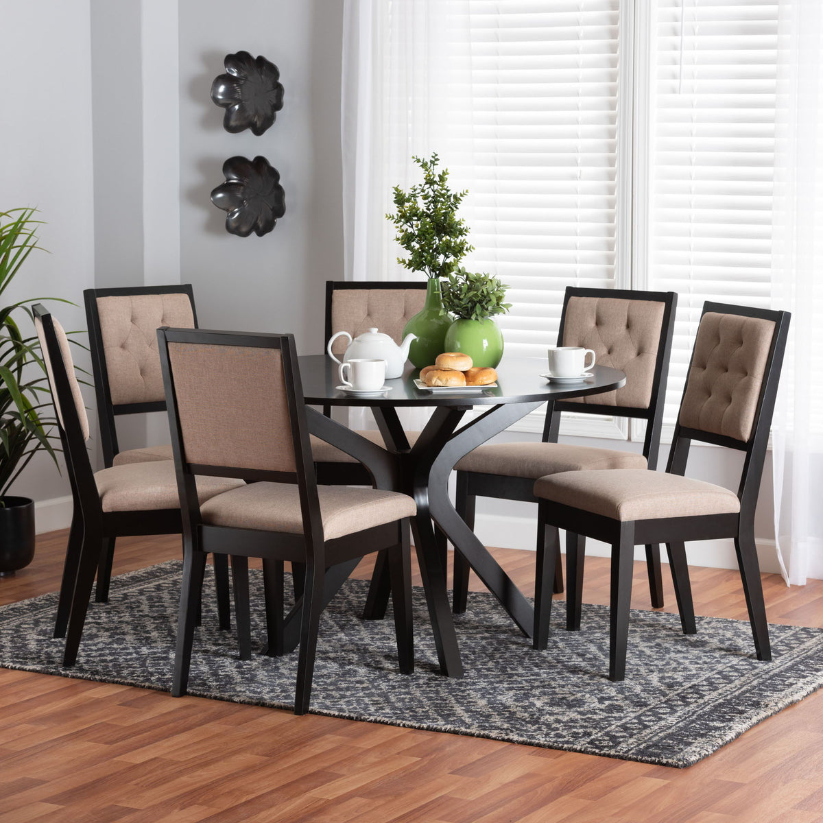 Mana Modern Sand Fabric and Dark Brown Finished Wood 7-Piece Dining Set