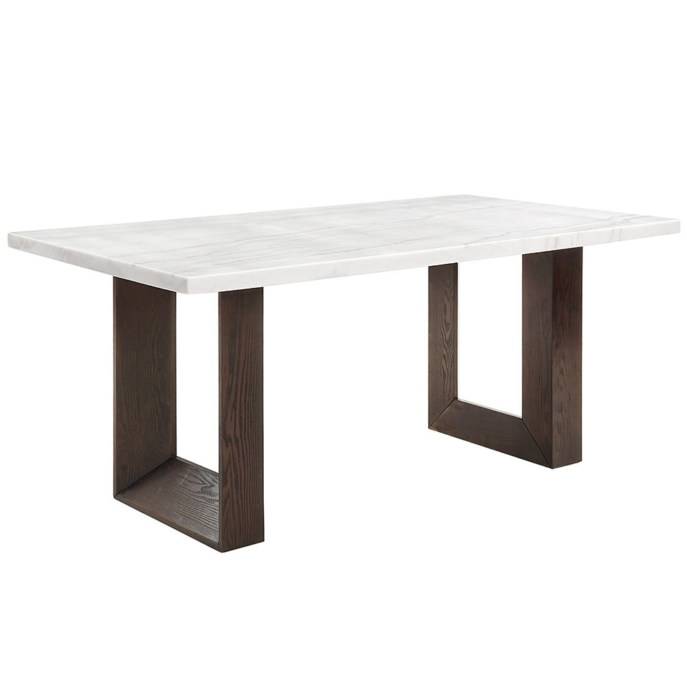 ACME Edwyn - Dining Table With Marble Top - White Natural Marble Top & Brown Finish | Meri Furniture