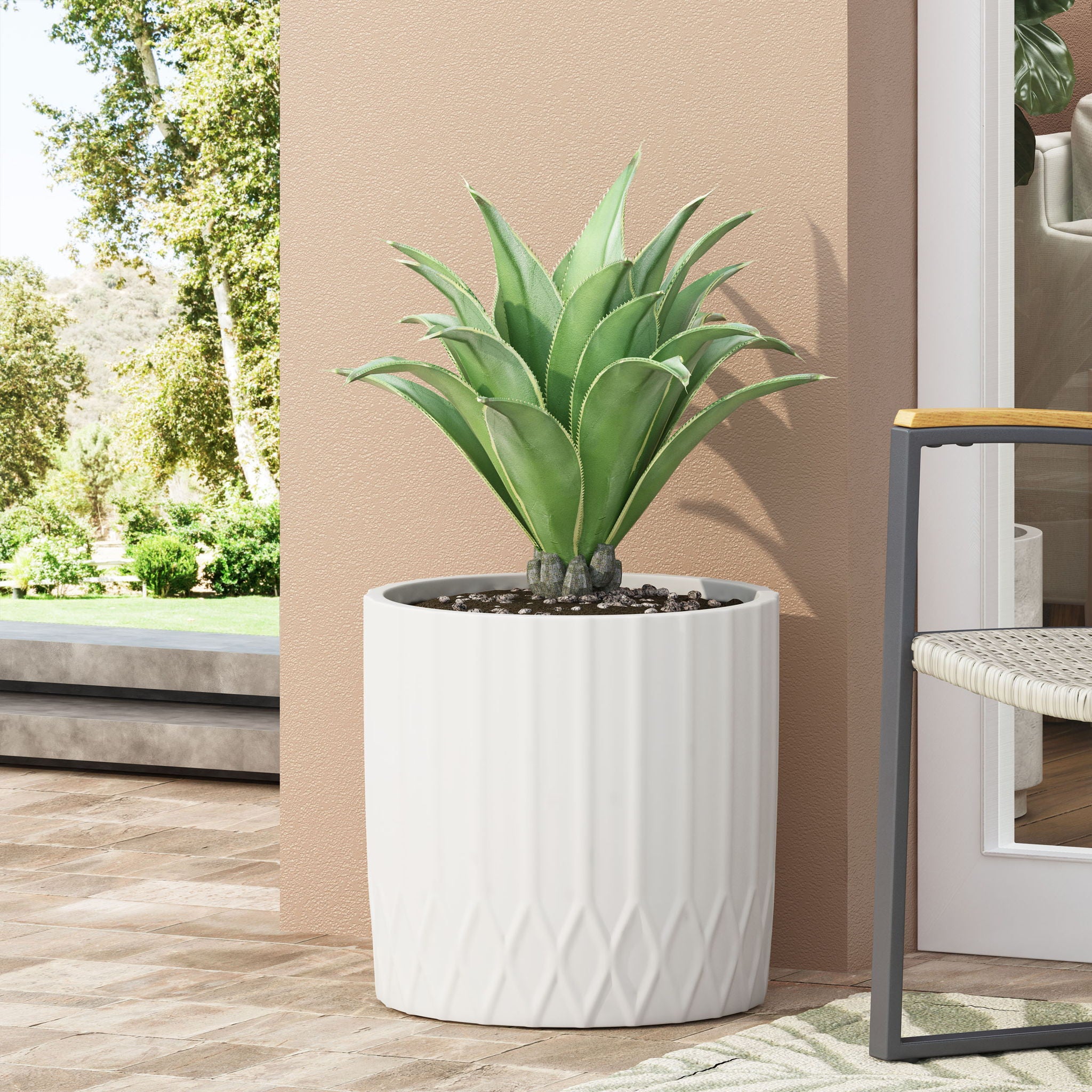 Planter With Subtle Pleated Design - Antique White