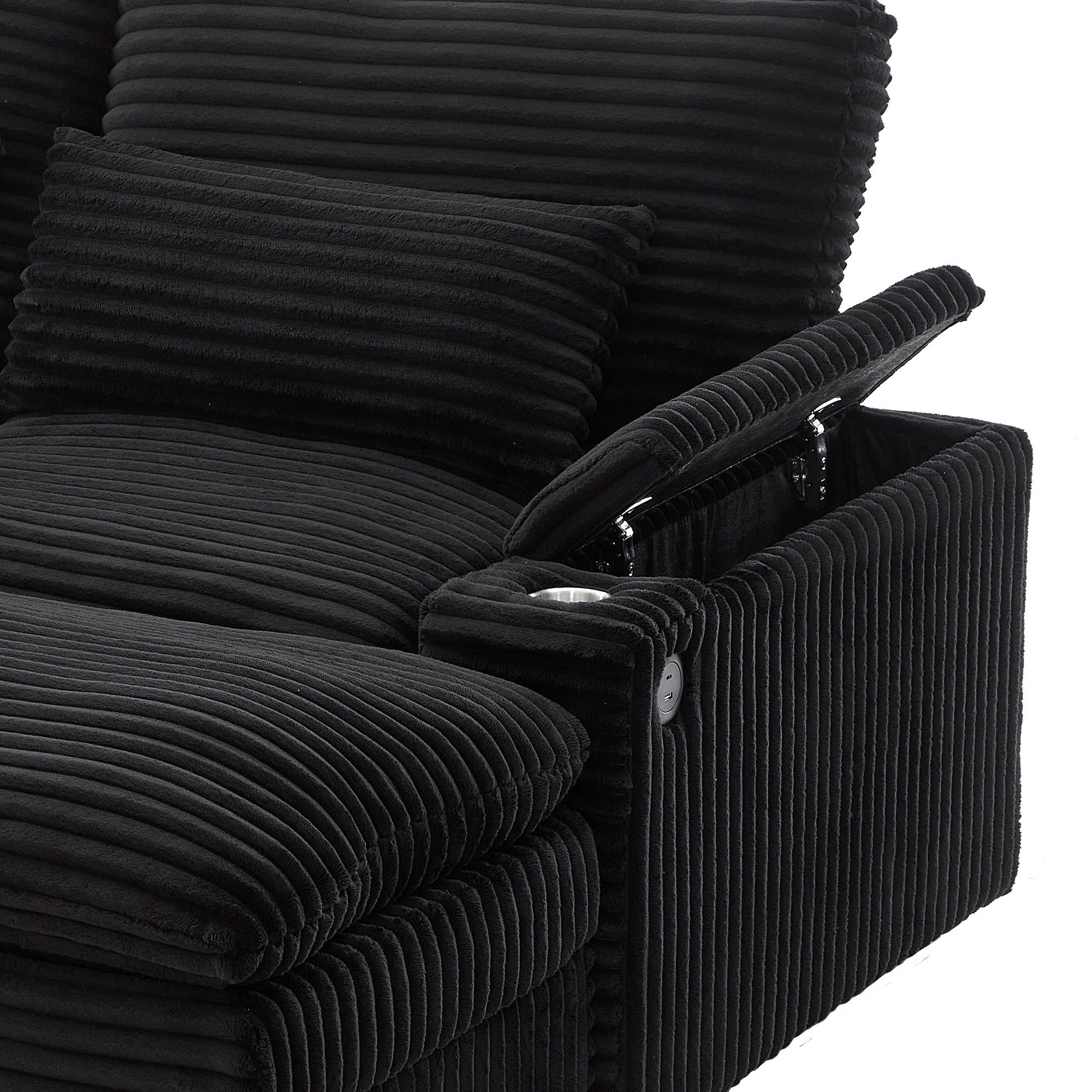 Convertible Loveseat Sofa With Storage, USB Ports, Cup Holders - Black