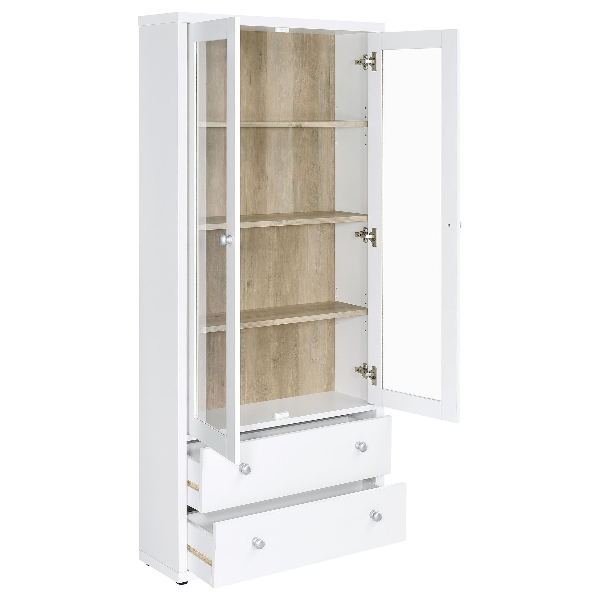 Coaster Fine Furniture Hawthorne - 4-Shelf Glass Door Tall Cabinet With Drawers | Meri Furniture