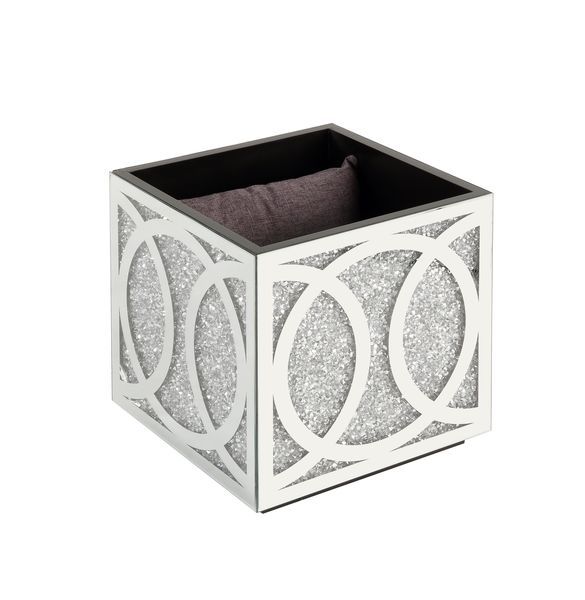 ACME Noralie - Ottoman - Mirrored & Faux Diamonds - 24" | Meri Furniture