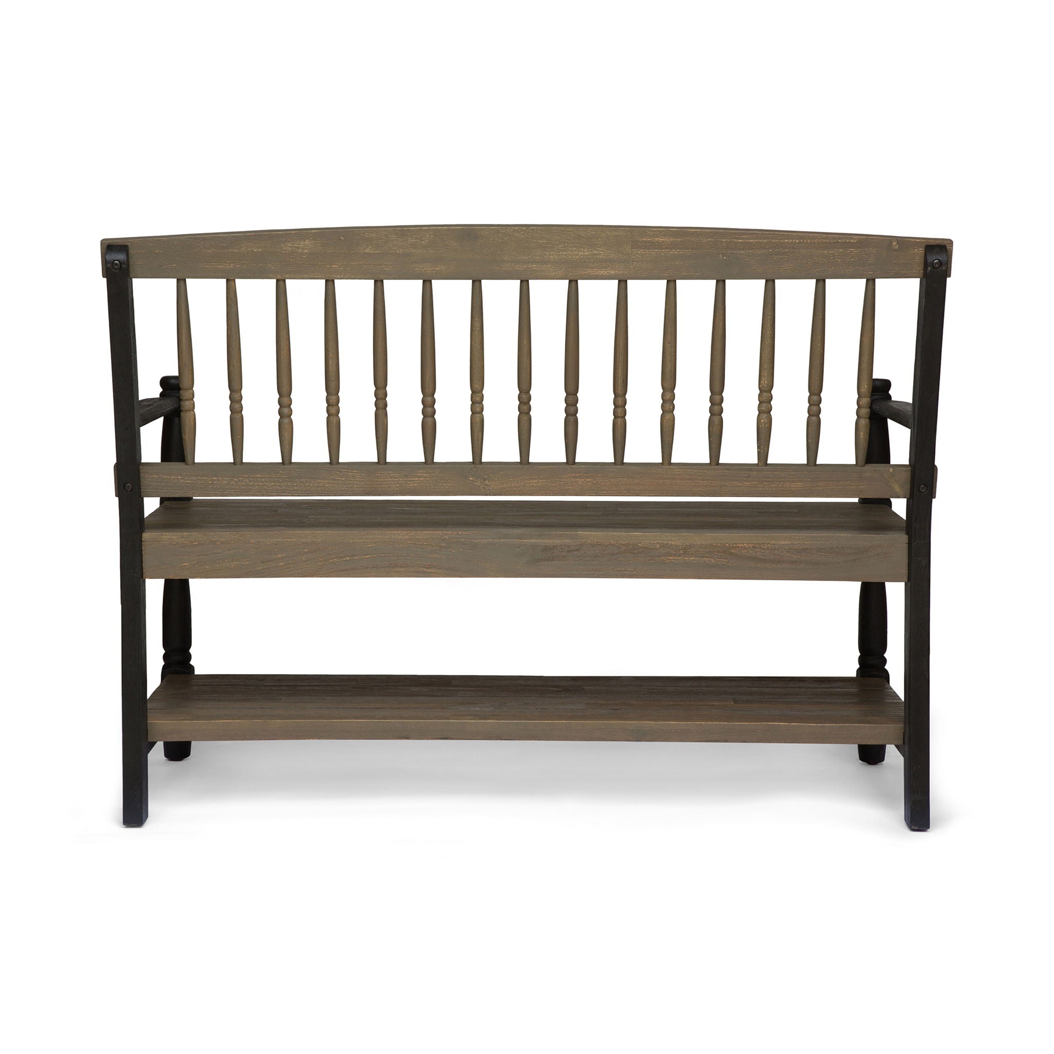 Slatted Bench With Built In Shelf