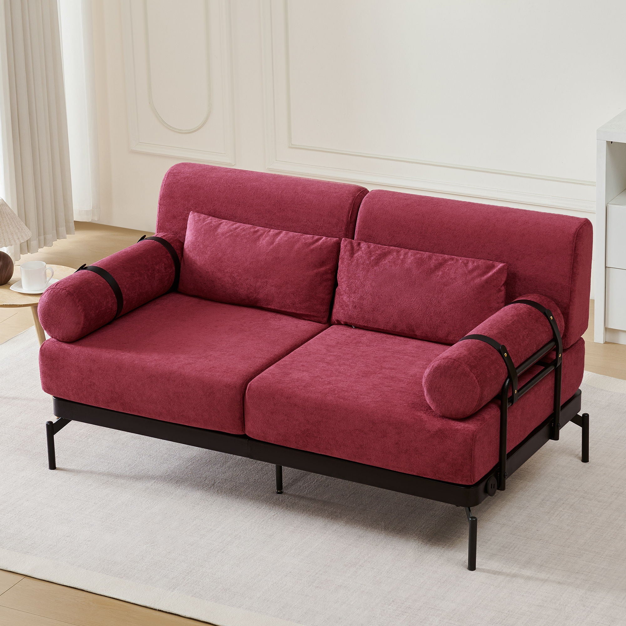 Modern Loveseat Sofa 2 Seater With USB Ports, Cylindrical Armrests