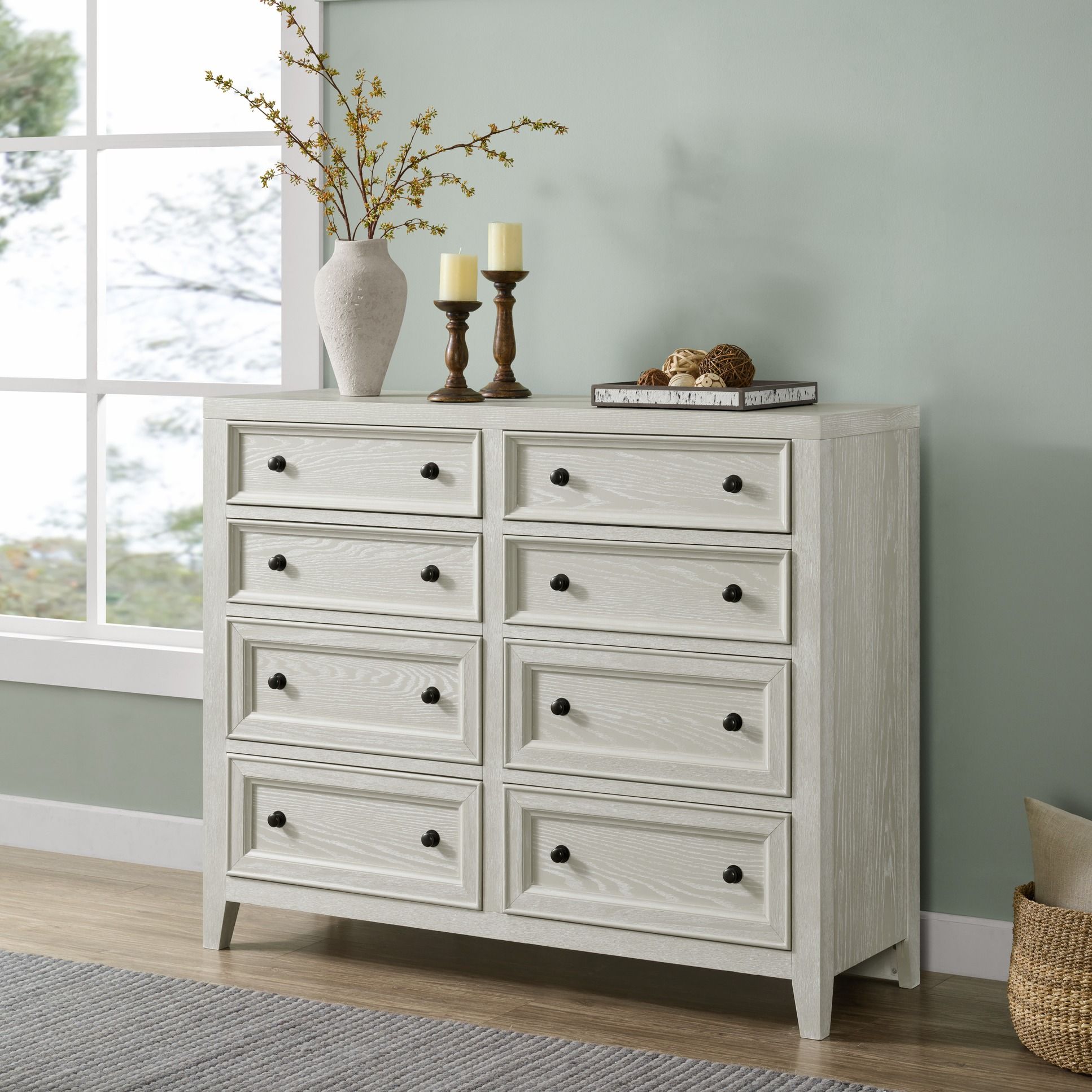 8 Drawer Dresser With Framed Fronts And Smooth Metal Glides