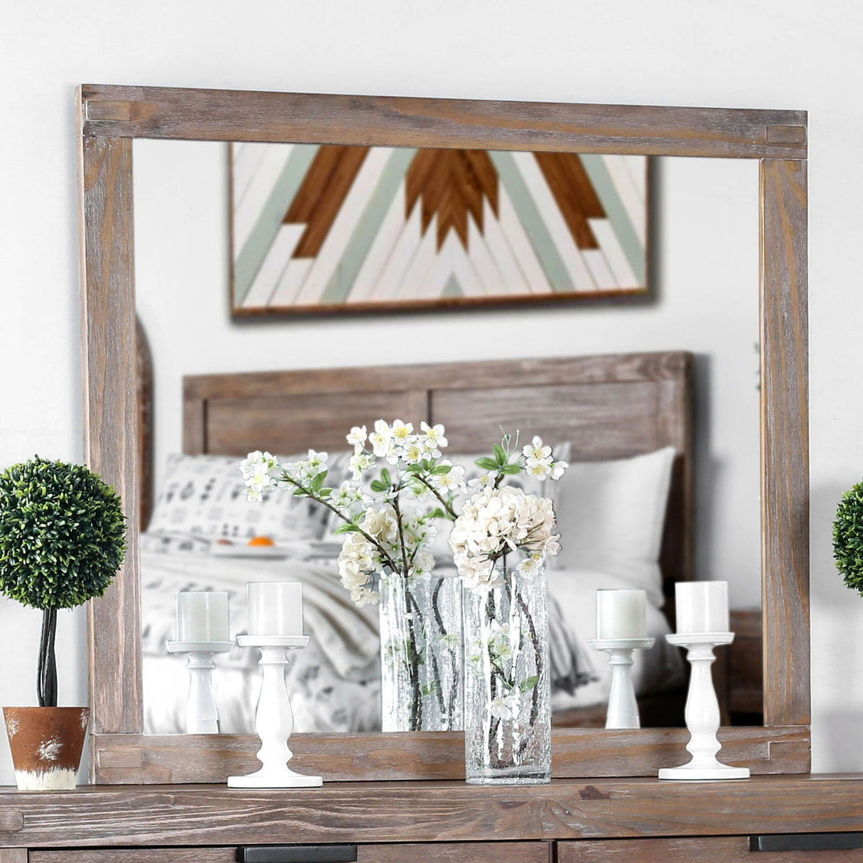 Furniture of America Wynton - Mirror - Weathered Light Oak | Meri Furniture