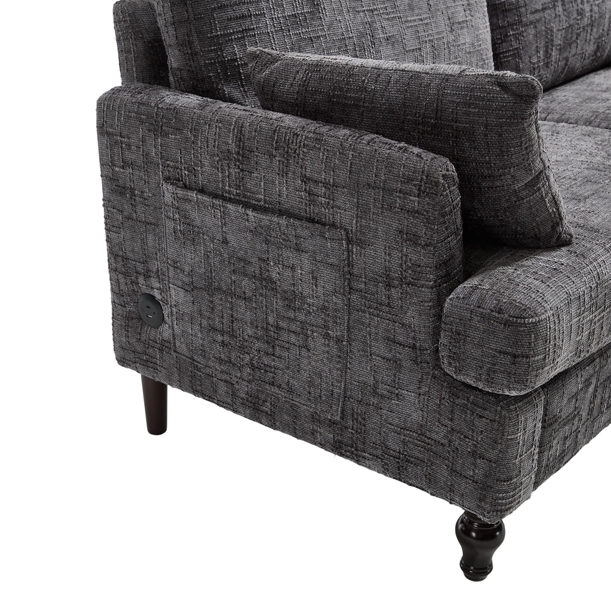 Chenille 2 Seater Sofa With LED Light, USB Charging Port, And Storage Bag