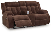 Free Wake - Double Relcining Power Loveseat With Console - Chocolate
