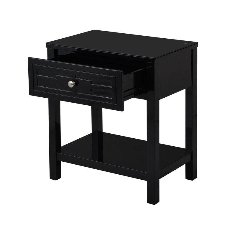 Dylan 23"W Black Wooden End Side Table Nightstand with Glass Top and Drawer