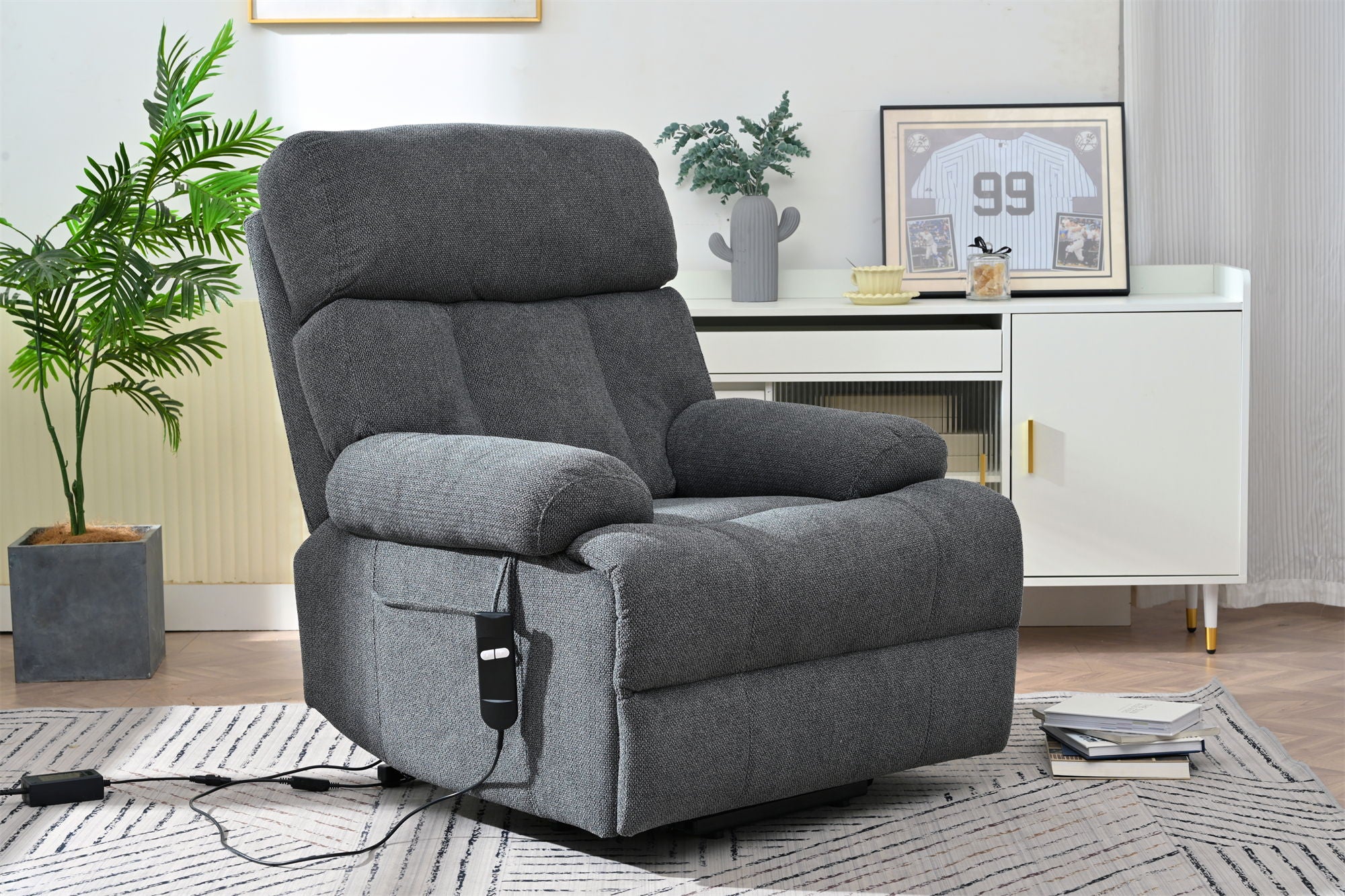 Oversized Power Lift Recliner Chai With Remote Control, Side Pocket, Spacious Seat