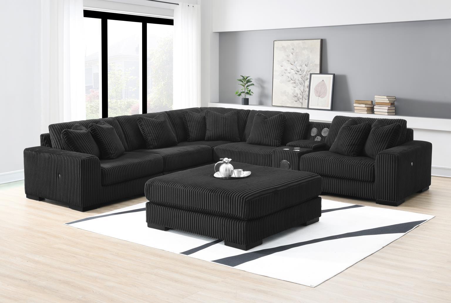 U242 - 7 Piece Setional With Right Chaise (1 RAF Chaise + 3 Armless Chair + 1 LAF + 1 Wedge + 1 Console) - Without Ottoman - Black
