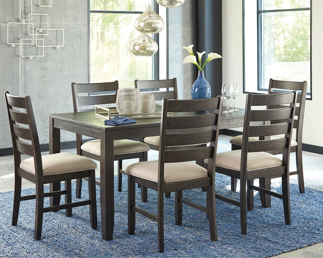 Signature Design by Ashley® Rokane - Brown - Dining Room Table Set (Set of 7) | Meri Furniture