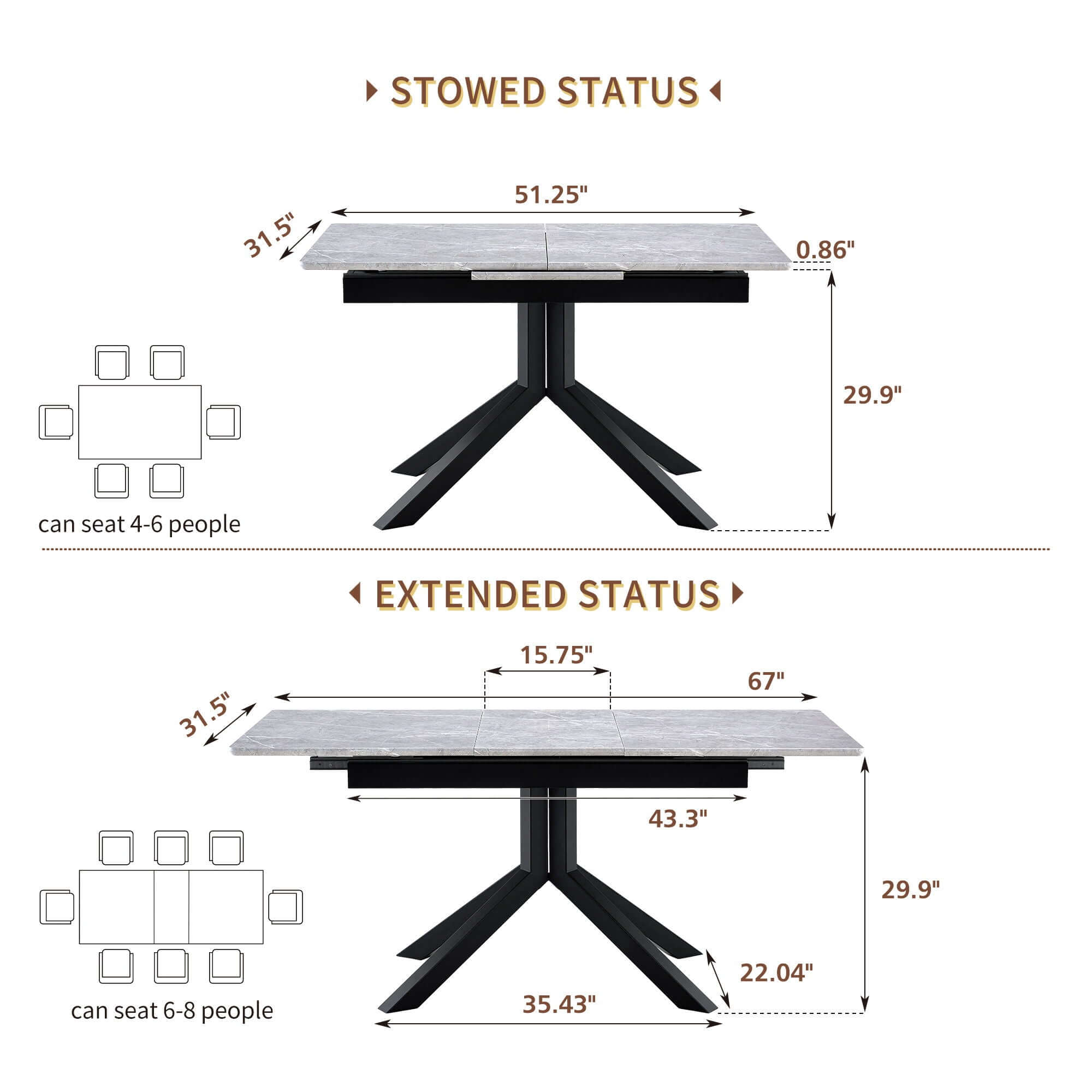 Rectangular Dining Table With Geometric Legs For Dining Room - Light Gray