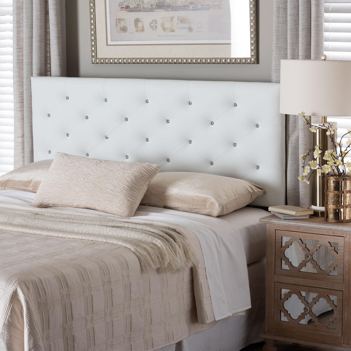 Viviana Modern and Contemporary White Faux Leather Upholstered Button-tufted Queen Size Headboard