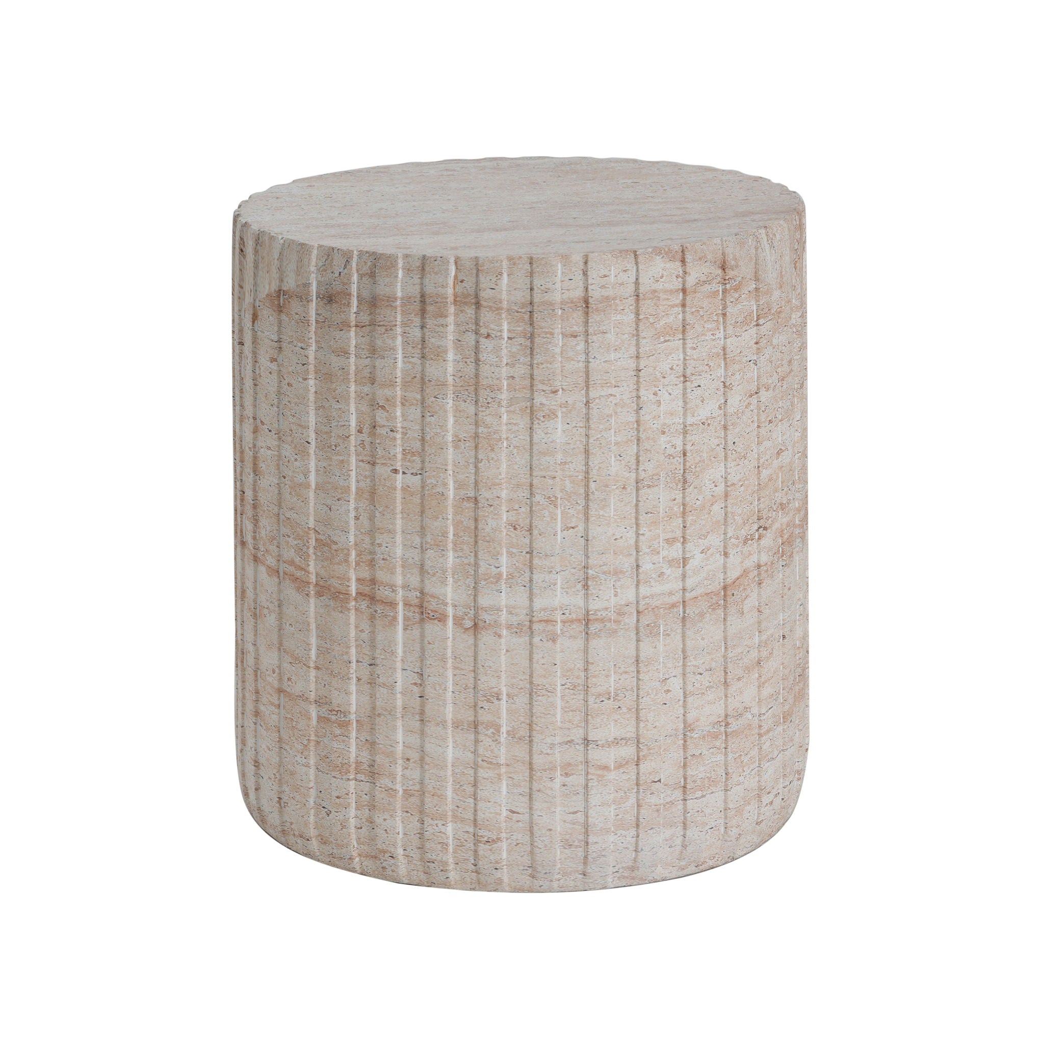 Elegant Outdoor / Indoor Lightweight Concrete Side Table With Travertine - Beige