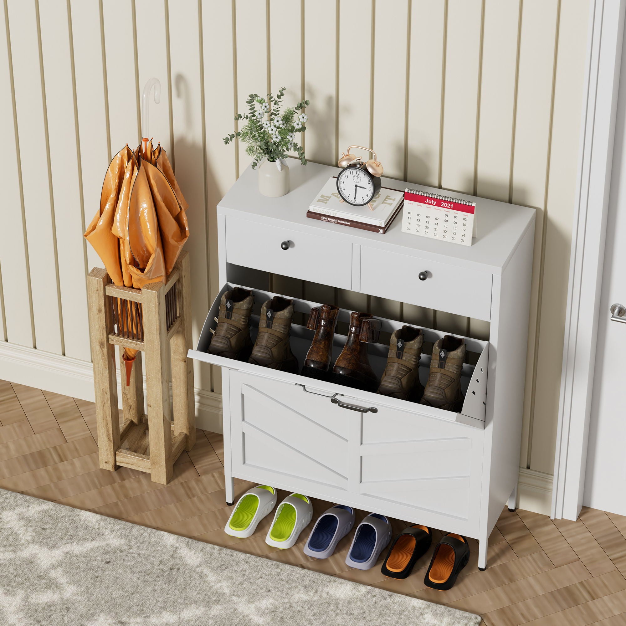 Shoe Cabinet With Flip Drawers