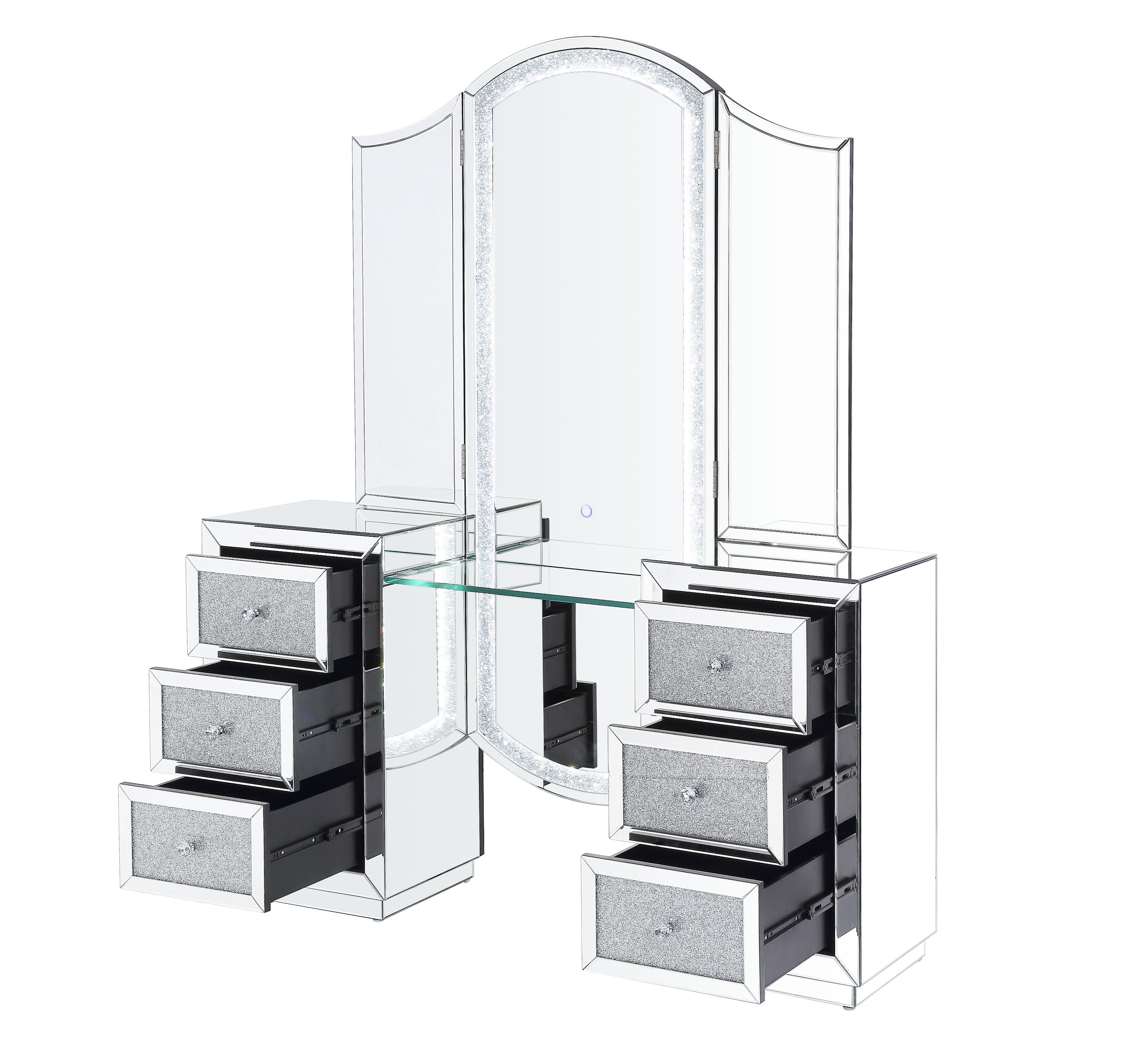 ACME Noralie - Vanity Desk - Led, Mirrored & Faux Diamonds | Meri Furniture