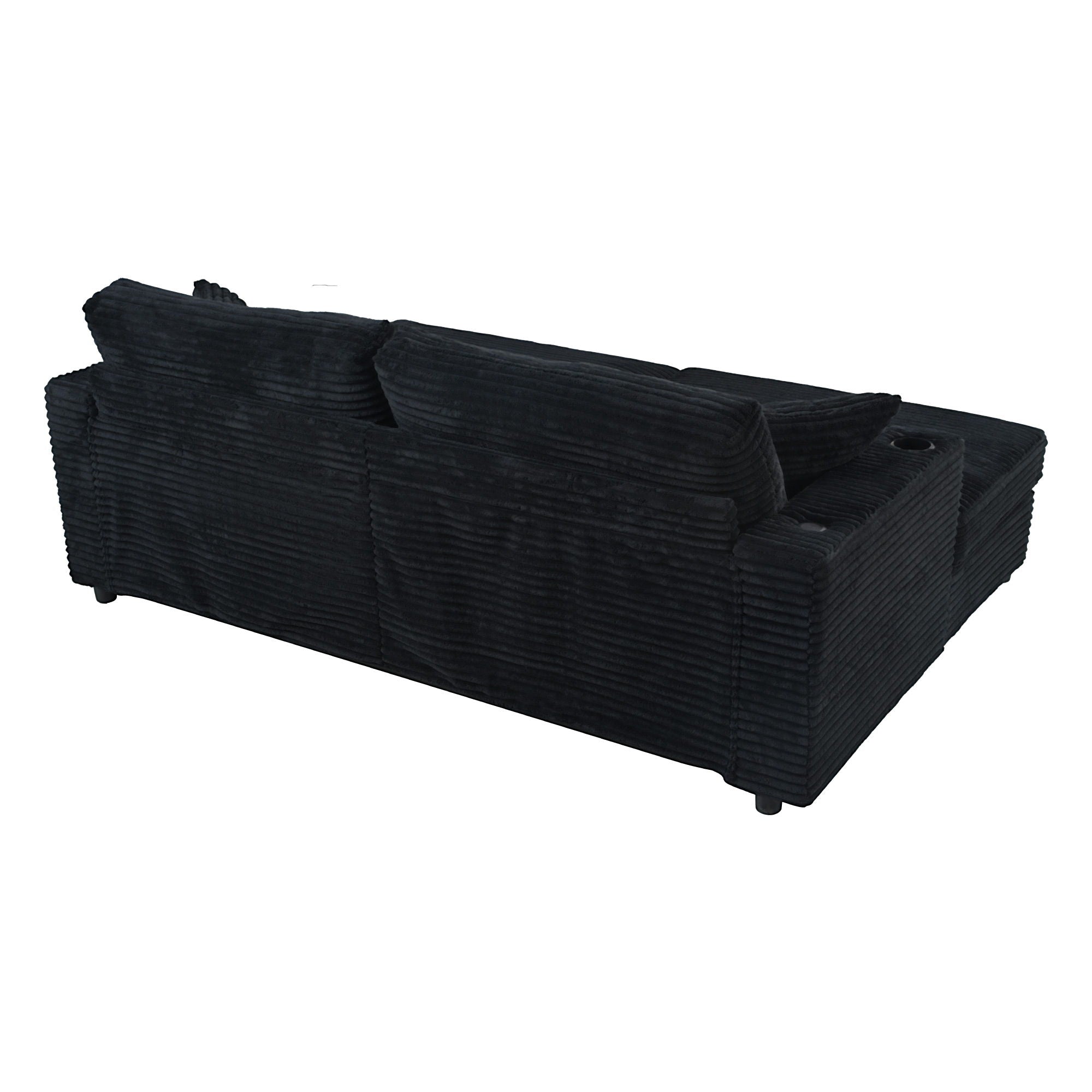 Oversized Loveseat Chaise With 2 USB Ports, 2 Cup Holders And 2 Throw Pillows
