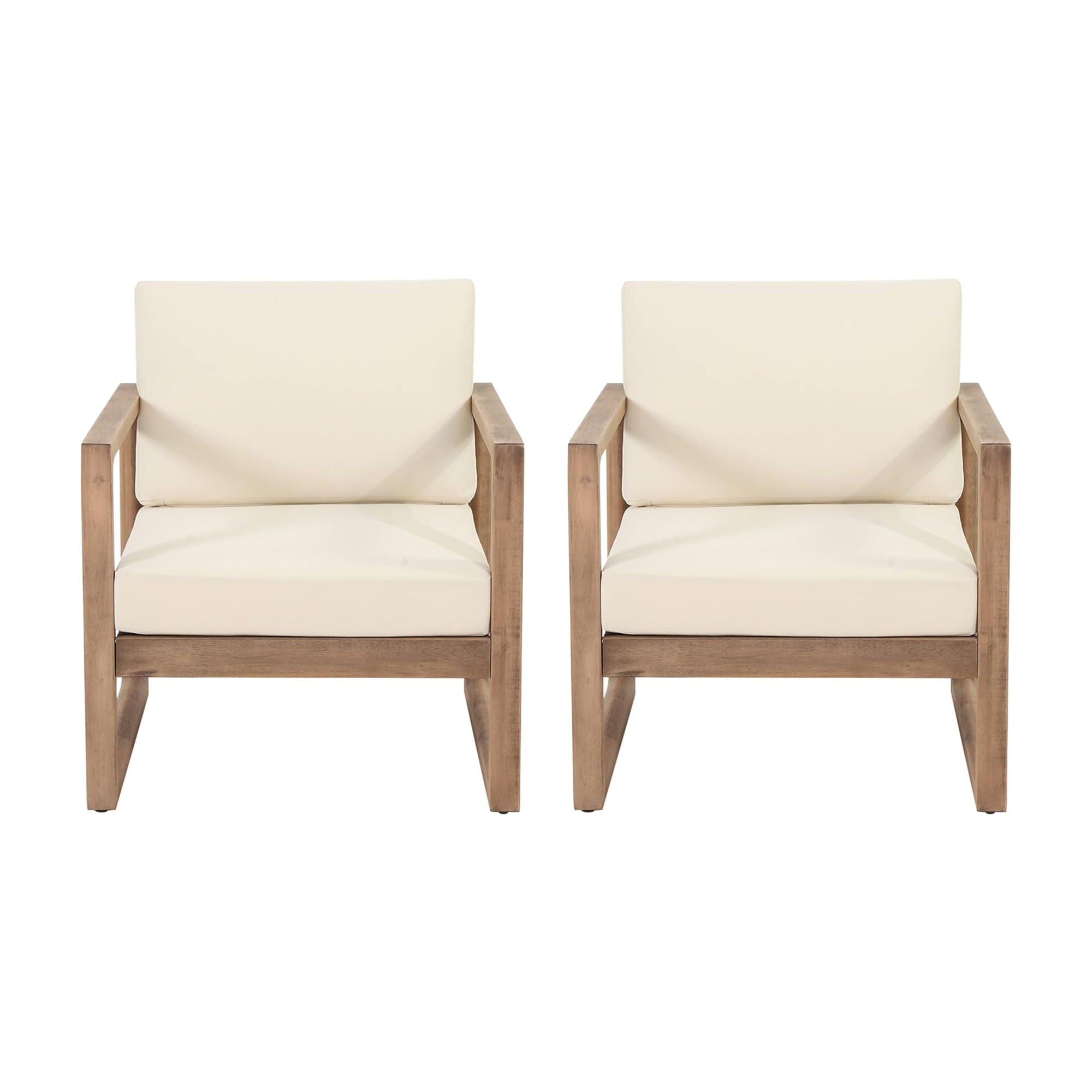 Outdoor Acacia Wood Patio Club Chair, Wood Patio Furniture, Waterproof Thick Cushion Deep Seating For Porch - Brown Wash / Beige