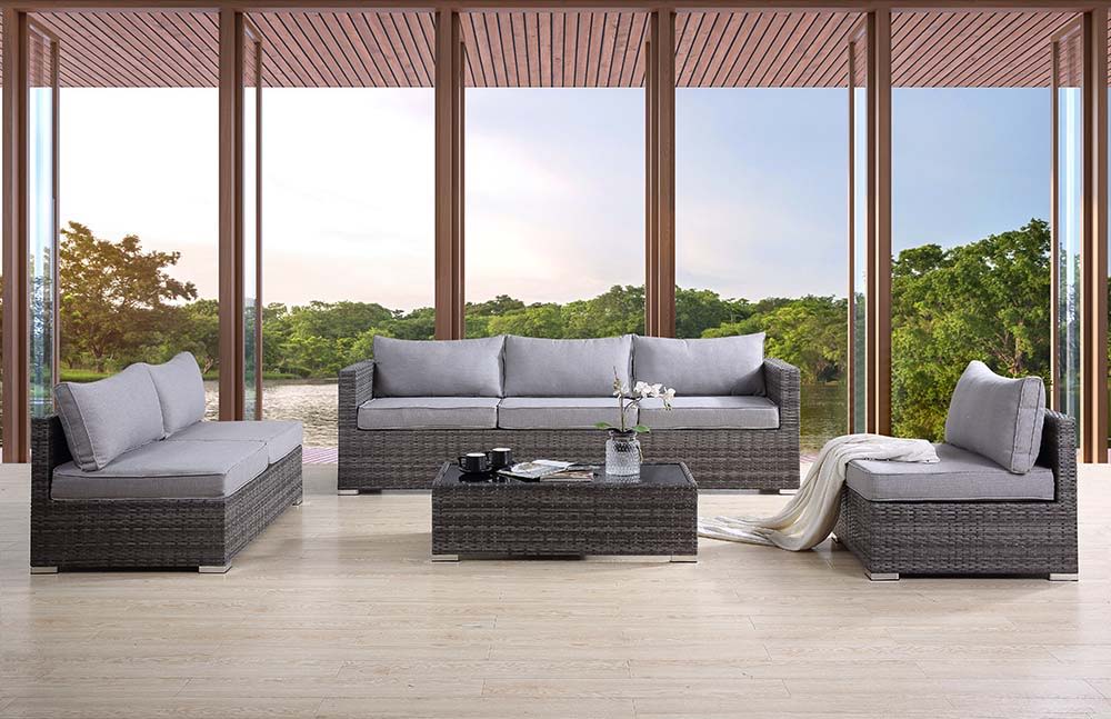 ACME Sheffield - Patio Set - Gray Fabric & Gray Finish | Meri Furniture